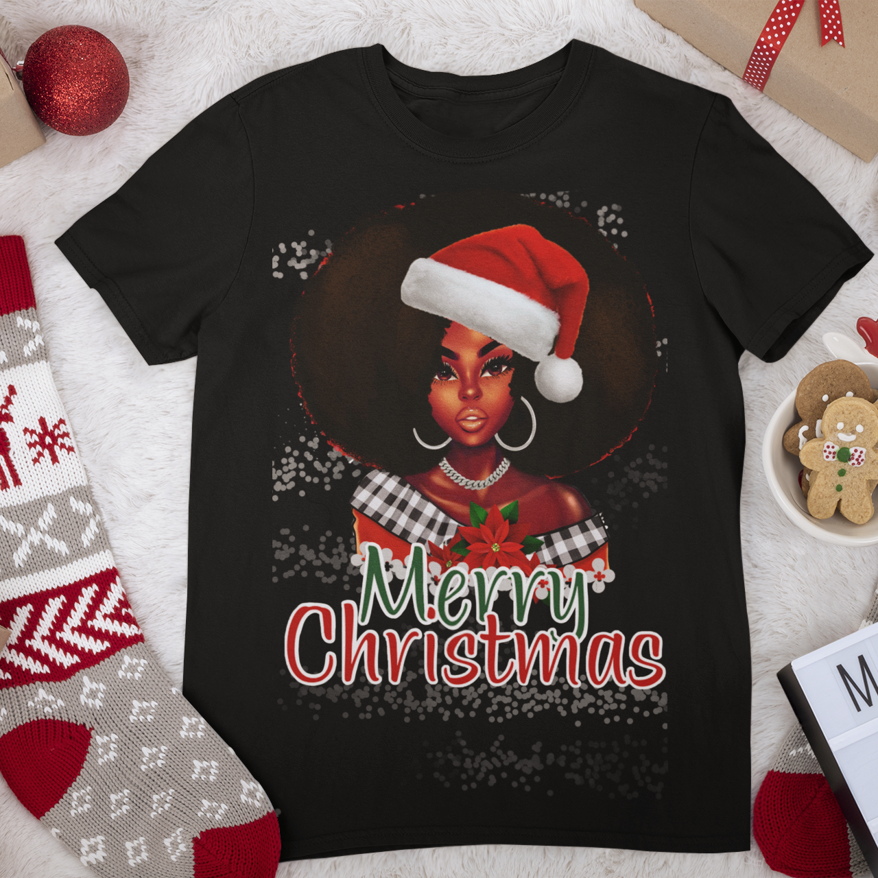 mockup-of-a-round-neck-tee-laid-on-a-christmas-decorated-surface-m37